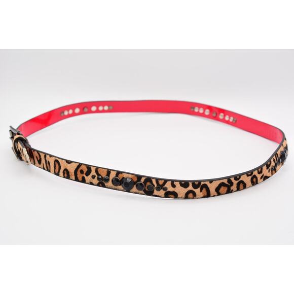 Guess L Genuine Leather Belt Leopard Fur Black Crystal Rhinestone Red - Picture 4 of 12